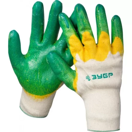 Перчатки ЗУБР &quot;МАСТЕР&quot; трикотажные, х/б, двойная обливная ладонь из латекса, L-XL 11459-XL купить в Магнитогорске