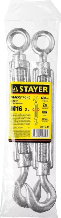 Талреп DIN 1480, крюк-кольцо, оцинкованный, М16, 2 шт, STAYER Master 30515-16 30515-16 купить в Магнитогорске