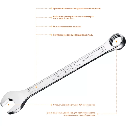 Ключи комбинированные KRAFTOOL, Cr-V, DIN 3113 27079-21 купить в Магнитогорске