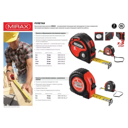 Рулетка MIRAX, 3 стопора, двухкомпонентный пластиковый корпус, 10мх25мм 34013-10-25 купить в Магнитогорске
