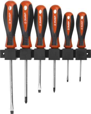 Набор ЗУБР &quot;МАСТЕР&quot;: Отвертки, Cr-v, эргономичная двухкомпонентная рукоятка, 6шт, на пластиковой стойке 25065-H5_z02 купить в Магнитогорске