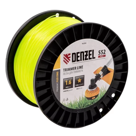 Леска для триммера звезда, 1,6мм х 552м, на DIN катушке FLEX CORD,  Denzel 96284 купить в Магнитогорске