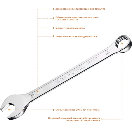 Ключи комбинированные KRAFTOOL, Cr-V, DIN 3113 27079-22 купить в Магнитогорске