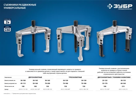 Съемники раздвижные 3-захватные серия ПРОФЕССИОНАЛ купить в Магнитогорске
