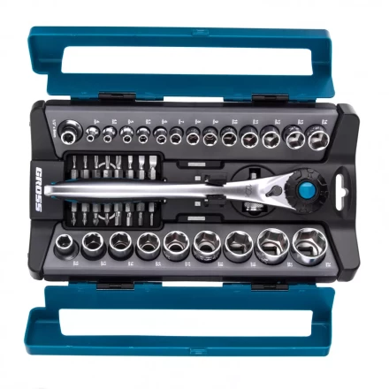 Набор торцевых головок трещотка 120 зубьев 41 предмет 1/2&quot; 1/4&quot; CrV Gross 14143 купить в Магнитогорске