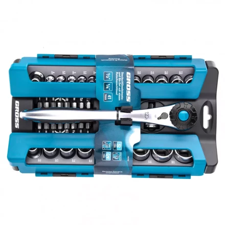Набор торцевых головок трещотка 120 зубьев 41 предмет 1/2&quot; 1/4&quot; CrV Gross 14143 купить в Магнитогорске