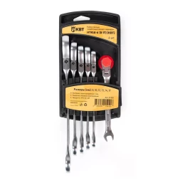 Набор гаечных комбинированных трещоточных ключей с шарниром КВТ НТКШ-6 (8–17 мм), 6 шт. (91950)