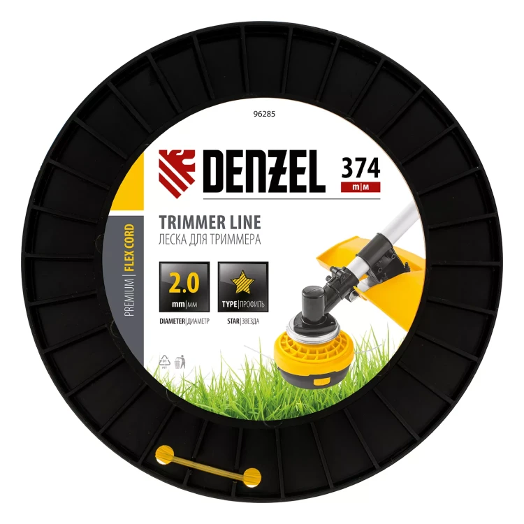 Леска для триммера звезда, 2,0мм х 374м, на DIN катушке FLEX CORD,  Denzel 96285 купить в Магнитогорске