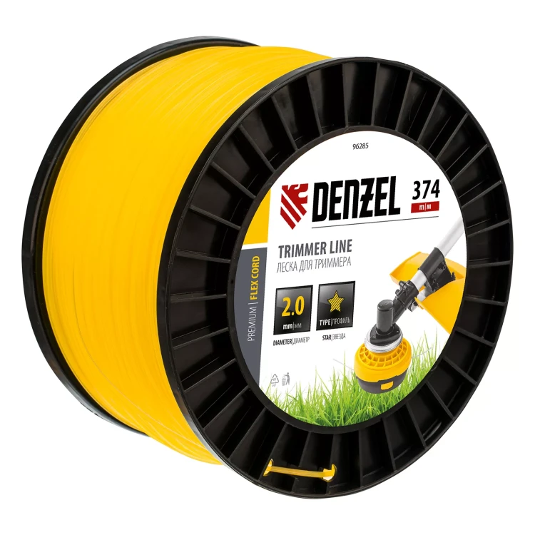 Леска для триммера звезда, 2,0мм х 374м, на DIN катушке FLEX CORD,  Denzel 96285 купить в Магнитогорске