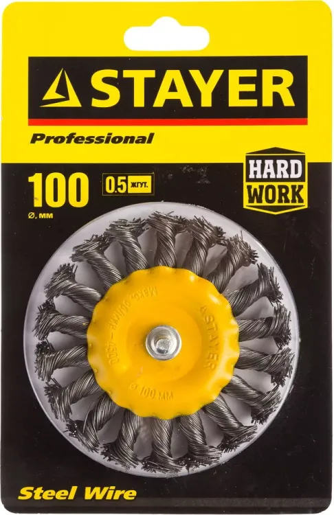 STAYER "PROFESSIONAL". Щетка дисковая для дрели, жгутированная стальная проволока 0,5мм, 100мм 35115-100 купить в Магнитогорске