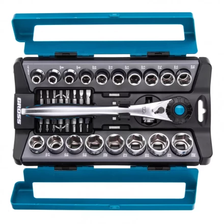 Набор торцевых головок трещотка 120 зубьев 36 предметов 1/2&quot; CrV Gross 14144 купить в Магнитогорске