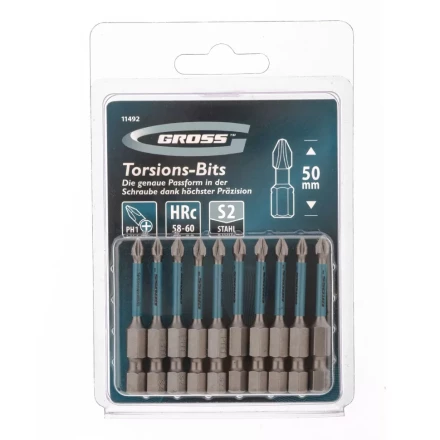 Набор бит торсионных PH1x50 мм для ударных шуруповертов 10 шт. Gross 11492 купить в Магнитогорске