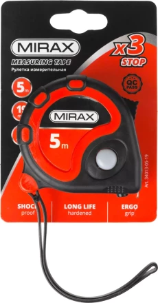 Рулетка MIRAX, 3 стопора, двухкомпонентный пластиковый корпус, 5мх19мм 34013-05-19 купить в Магнитогорске