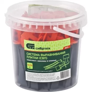 Система выравнивания плитки СВП. Комплект - зажим - клин 50/50 штук (ведерко ПЭНД 1100 мл)  СИБРТЕХ 88070 купить в Магнитогорске