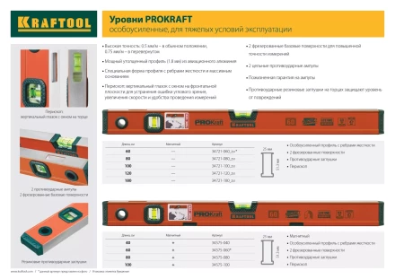 Уровень KRAFTOOL &quot;KRAFT-MAX&quot;, особо усиленный, 2 ампулы, 2 фрезерованные базовые поверхности, 180см 34721-180_z01 купить в Магнитогорске