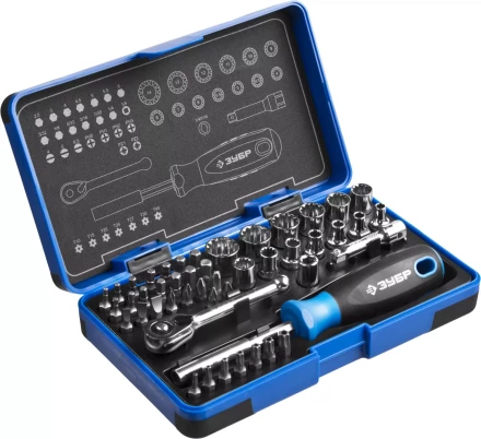 Набор ЗУБР &quot;ПРОФИ&quot;: Отвертка с двухкомп рукояткой, насадки и мини трещетка, 47 предм, пластиковый бокс 25283-H47 купить в Магнитогорске