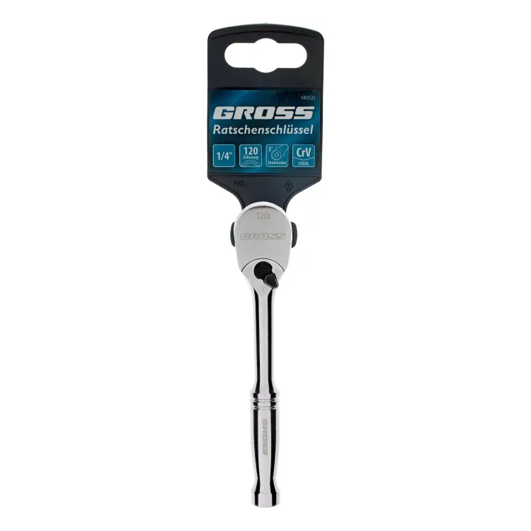 Ключ-трещотка 1/4" Gross 14050, CrV, 120 зубьев, цельнометаллический, хром купить в Магнитогорске