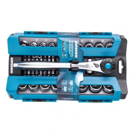 Набор торцевых головок трещотка 120 зубьев 36 предметов 1/2&quot; 3/8” CrV Gross 14145 купить в Магнитогорске