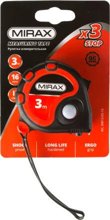 Рулетка MIRAX, 3 стопора, двухкомпонентный пластиковый корпус, 3мх16мм 34013-03-16 купить в Магнитогорске