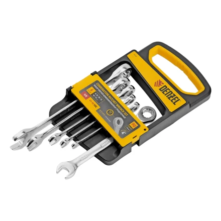 Набор ключей комбинированных трещоточных 6-17 мм, 6 шт., CrV, матовый хром// Denzel 14720 купить в Магнитогорске