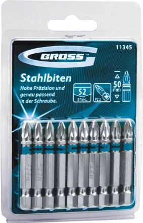 Набор бит РZ2х50, сталь S2, 10шт GROSS 11345 купить в Магнитогорске