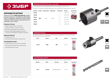 ЗУБР 50 мм, SDS - Plus, 6Т, коронка по бетону с оснасткой (29211-50) купить в Магнитогорске