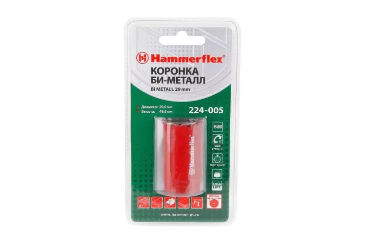 Коронка биметаллическая HAMMER Ф29х38мм 5/8" BiMETALL (224-005) купить в Магнитогорске