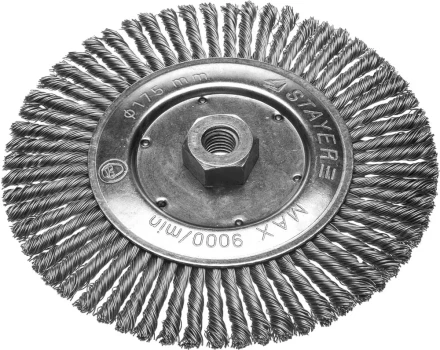 ЗУБР &quot;ПРОФЕССИОНАЛ&quot;. Щетка дисковая для УШМ, плетеные пучки стальной проволоки 0,5мм, 175ммхМ14 35192-175_z02 купить в Магнитогорске