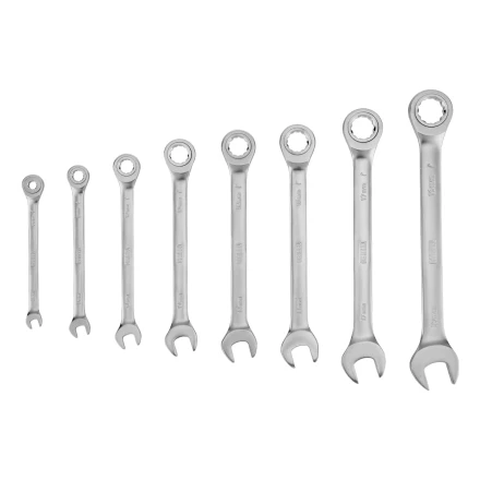 Набор ключей комбинированных трещоточных 6-19 мм, 8 шт., CrV, матовый хром// Denzel 14721 купить в Магнитогорске