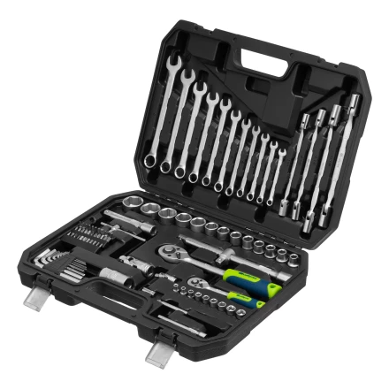 Набор инструментов Сибртех 13396 , 1/2&quot;, 1/4&quot;, пластиковый кейс 89 предметов купить в Магнитогорске