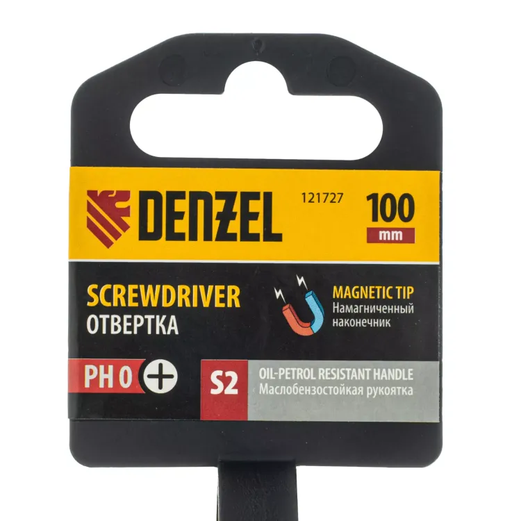 Отвертка, PH0х100 мм, S2, 3к рукоятка Denzel 121727 купить в Магнитогорске