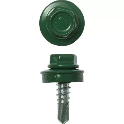 Саморезы ЗУБР &quot;ПРОФЕССИОНАЛ&quot; окраш., RAL 6002 зелен. лист, для крепл. кров. матер. к металл. констр., 5.5x19мм, 500шт 4-300315-55-019-6002