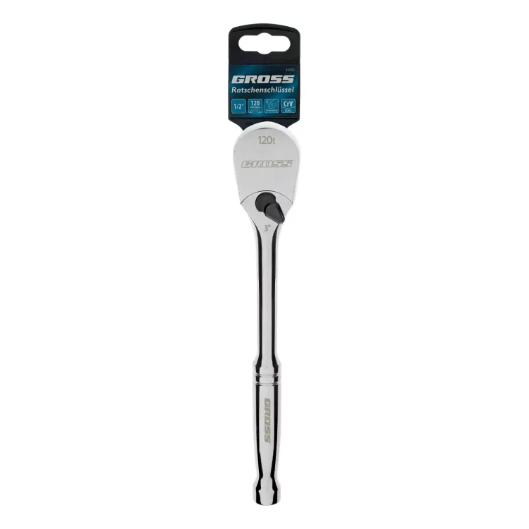 Ключ-трещотка 1/2" Gross 14052, CrV, 120 зубьев, цельнометаллический, хром купить в Магнитогорске
