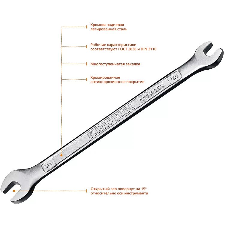 Ключи гаечные рожковые KRAFTOOL, Cr-V, DIN 3110 27033-06-07 купить в Магнитогорске