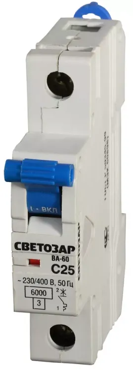 Выключатель автоматический СВЕТОЗАР 1-полюсный, 25 A, "C", откл. сп. 6 кА, 230 / 400 В SV-49061-25-C купить в Магнитогорске