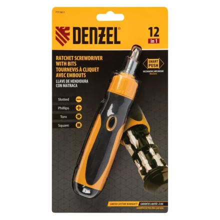Отвертка реверсивная Denzel 7711611, механизм SmartPush 12 шт, S2 купить в Магнитогорске