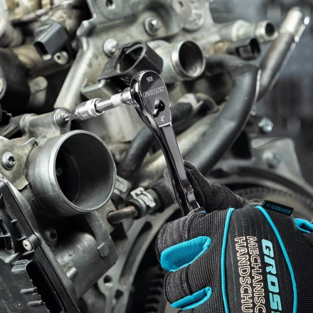 Ключ-трещотка 1/4&quot; Gross 14053, CrV, 90 зубьев, усиленный, хром купить в Магнитогорске