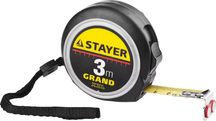 Рулетка STAYER GRAND, корпус с противоскользящим напылением, упрочненное полотно, 3м/16мм 551957 купить в Магнитогорске