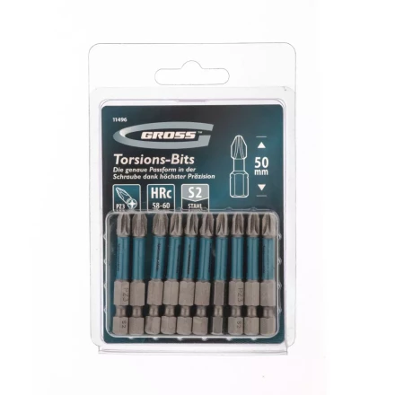 Набор бит торсионных PZ3x50 мм для ударных шуруповертов 10 шт. Gross 11496 купить в Магнитогорске
