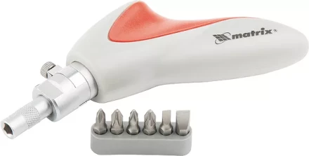 Отвертка реверсивная, пистолетного типа, силовой элемент под ключ, набор бит, CrV, 6 шт MATRIX 11550 купить в Магнитогорске