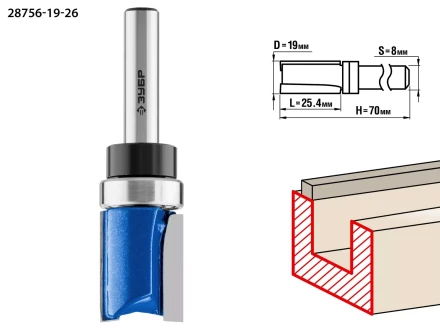 ЗУБР 19 x 26 мм, хвостовик 8 мм, фреза пазовая прямая с верхним подшипником, Профессионал (28756-19-26) купить в Магнитогорске