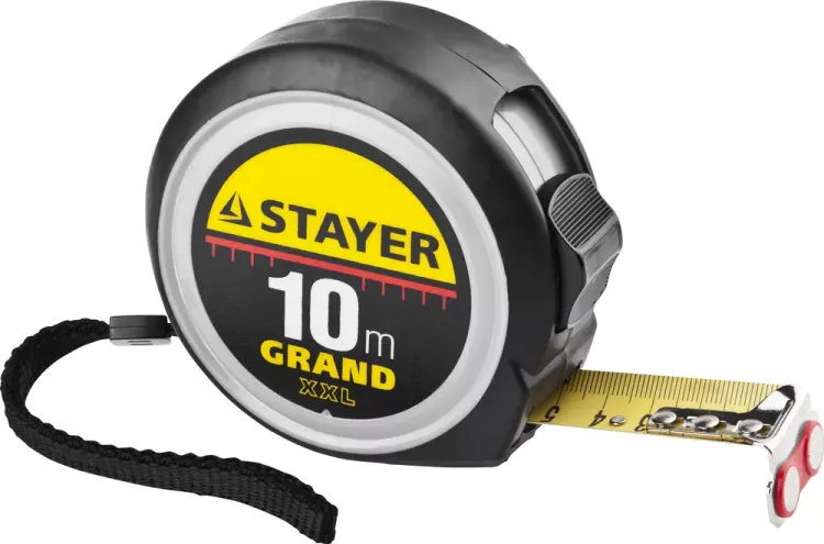 Рулетка STAYER GRAND, корпус с противоскользящим напылением, упрочненное полотно, 10м/25мм 552180 купить в Магнитогорске