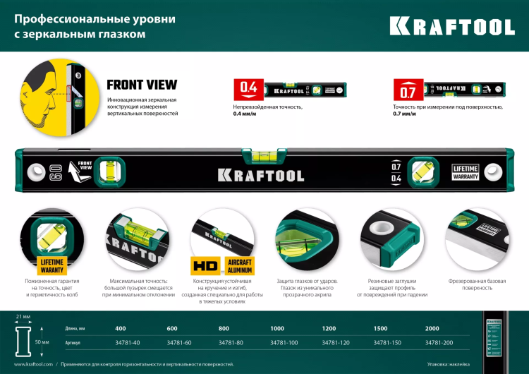 Профессиональный уровент с зеркальным глазком KRAFTOOL 34781-100 купить в Магнитогорске
