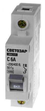 Выключатель СВЕТОЗАР автоматический, 1-полюсный, &quot;С&quot; (тип расцепления), 6 A, 230 / 400 В 49060-06-C купить в Магнитогорске