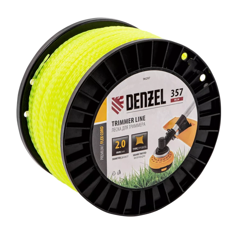 Леска для триммера витой квадрат, 2,0мм х 357м, на DIN катушке FLEX CORD// Denzel 96297 купить в Магнитогорске