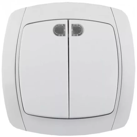 Выключатель СВЕТОЗАР &quot;CITY LIGHT&quot; двухклавишный в сборе, с подсветкой, белый, 10А/~250В SV-54235-W купить в Магнитогорске