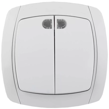 Выключатель СВЕТОЗАР &quot;CITY LIGHT&quot; двухклавишный в сборе, с подсветкой, белый, 10А/~250В SV-54235-W купить в Магнитогорске