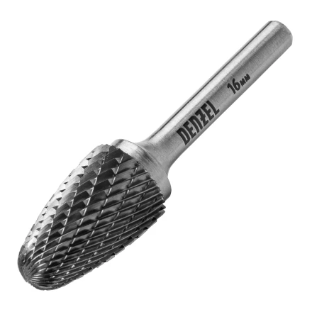 Борфреза по металлу твердосплавная Denzel, параболическая, тип-F, 16 мм 72046 купить в Магнитогорске