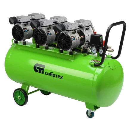 Компрессор безмаслянный малошумный Сибртех МБ 2250/100, 2250 Вт, 100л, 400 л/мин купить в Магнитогорске