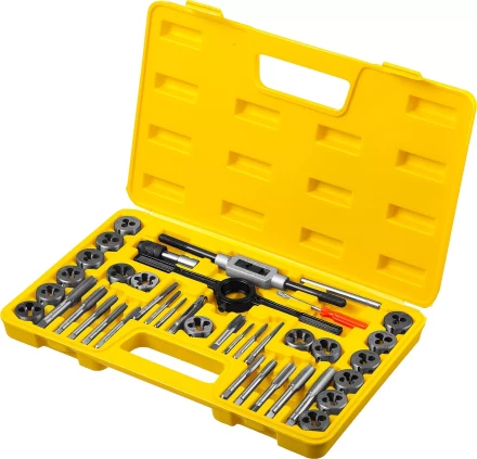 Набор метчиков и плашек STAYER &quot;MASTER&quot;, плашки 17шт, метчики 17шт, метчикодерж. 2шт, плашкодерж. 1шт, резьбомер 1шт, отвертка 1шт, 40 предметов 2805-H40_z01 купить в Магнитогорске